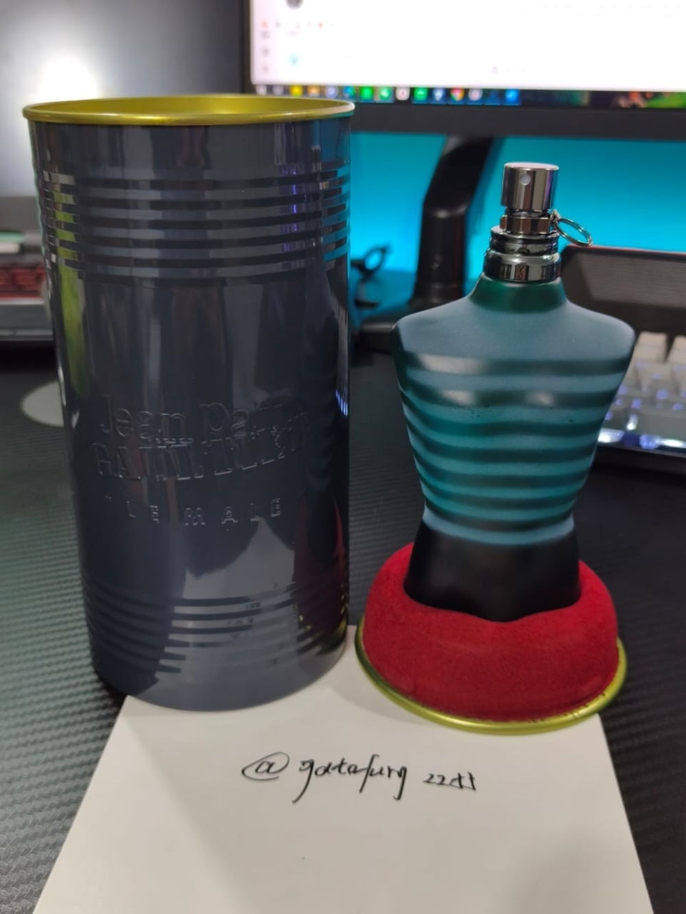 Jean Paul Gaultier Blue & Black Striped Torso Bottle Home Accent